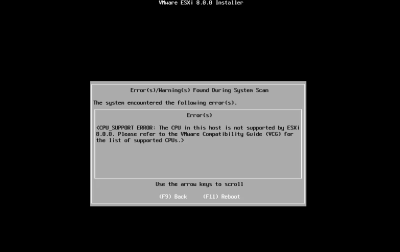 安装VMware ESXI提示不支持此主机的CPU